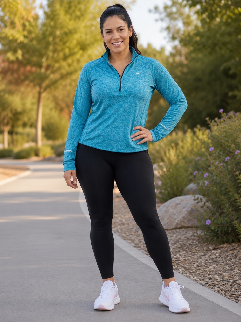 Nike Teal Heather Quarter-Zip Long Sleeve Athletic Top